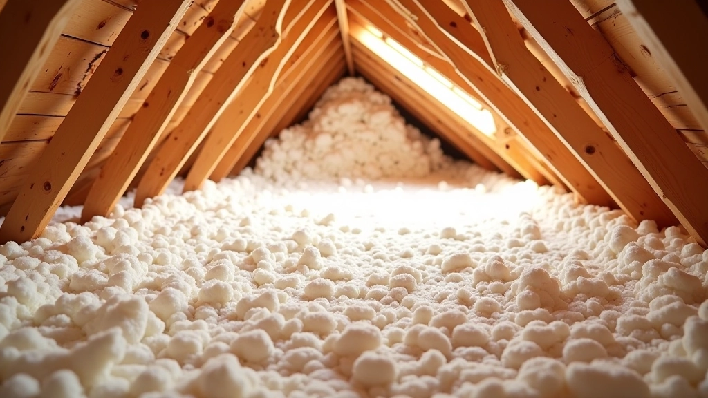 Completed blown insulation installation in attic showing even coverage across entire floor space